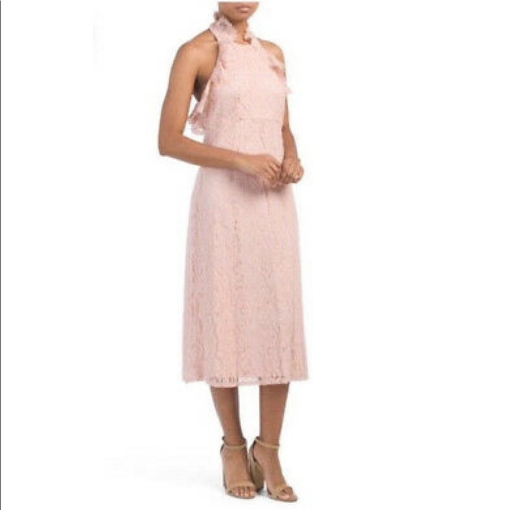 Blush pink halter lace dress